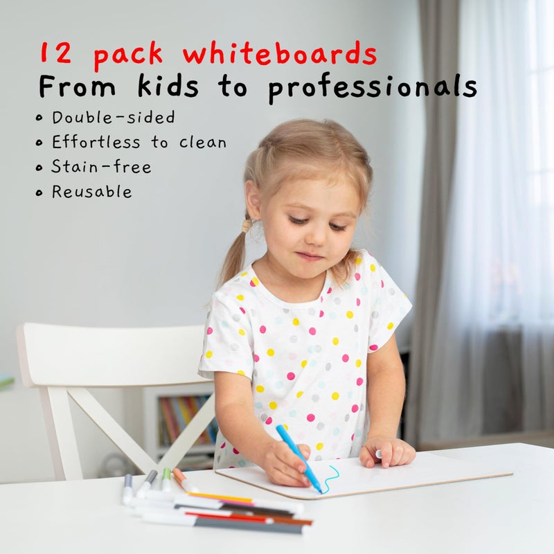 Board Geeks Bigtime 12 Pack 9x12 Classroom Whiteboards for Kids - Small Double-Sided White Board - White Boards Bulk Set, Classroom Essentials - Magnetic Dry Erase Boards for Students, Teacher - Image 2
